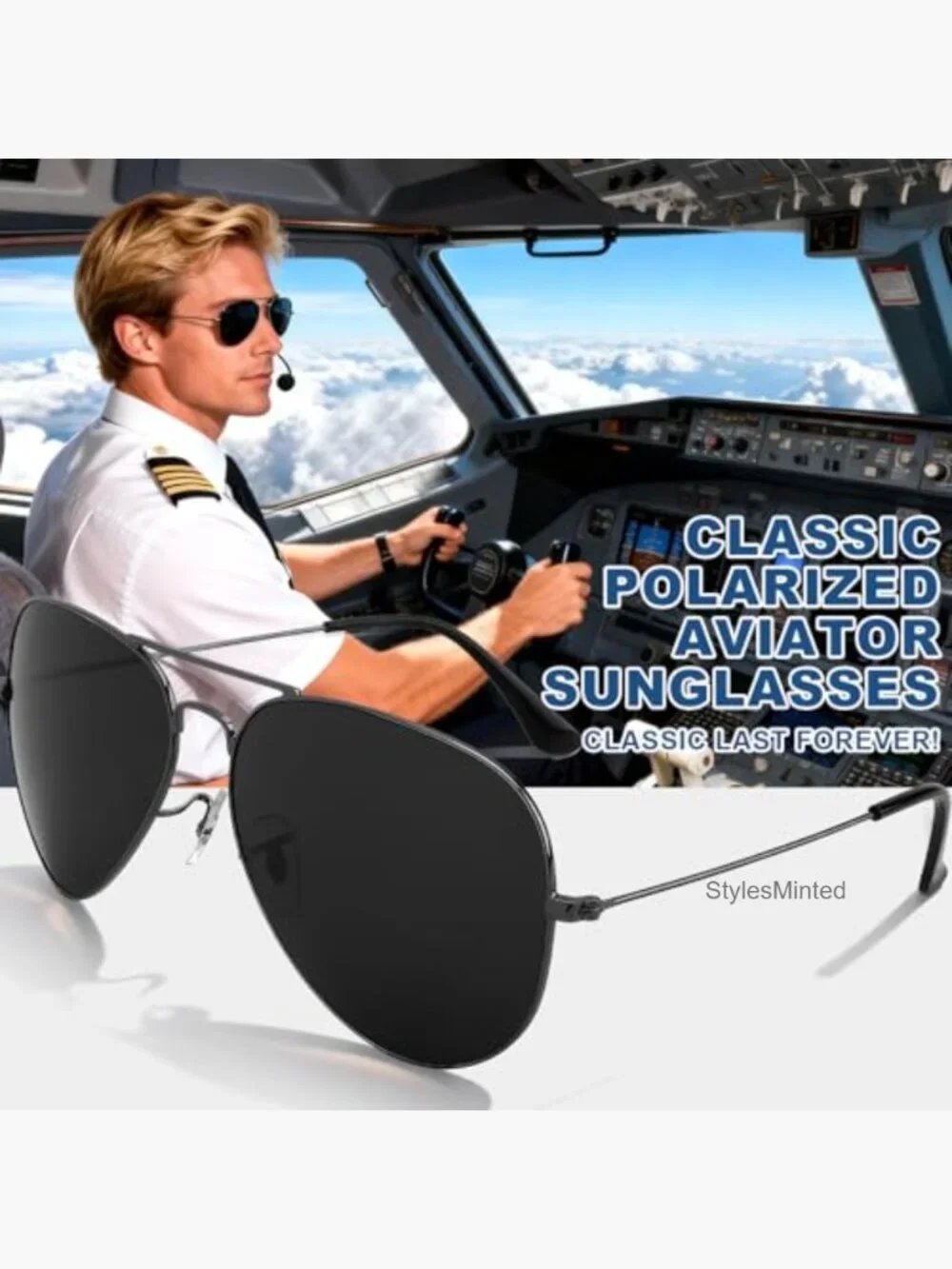 Aviator Sunglasses Polarized Tempered Glass UV400 Protection Men Women